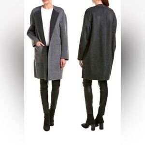 Vince Wool Cashmere Blend Reversible Coat Gray Charcoal Open Front Sz L Duster